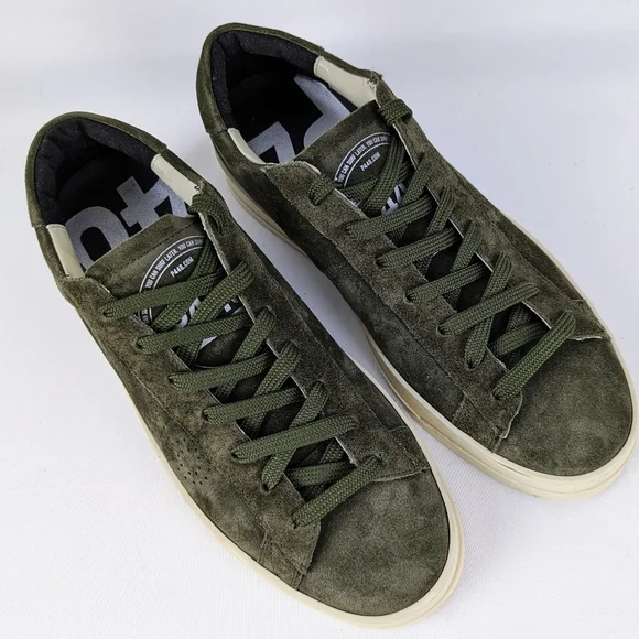 P448 Jack Suede Low Top Sneaker Lace Up Rounded Toe Khaki EU39 US 8-8.5 NIB - Picture 7 of 16
